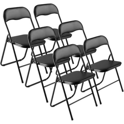VEVOR 6-pack opvouwbare stoelen, opvouwbare leren stoel, draagbare kampeerstoel met metalen frame en gevoerd kussen, stapelbare stoelen voor binnen- en buitengebruik, opvouwbare stoel voor thuis, tuin, feestjes, zwart