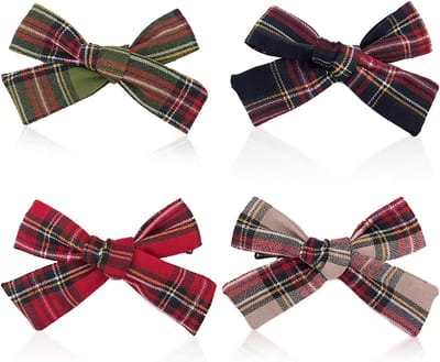 SnelShoppen - 4-Pack Tartan Ruit Strik Haarspeldjes voor Meisjes en Vrouwen, Klassieke Schotse Ruit Haaraccessoires voor Feesten, Kerstpartijen, Multi