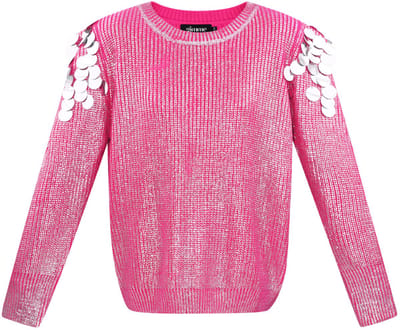 Opvallende Metalen Vezel Dames Trui met Sculpturale Details - Fushia - Maat S/M