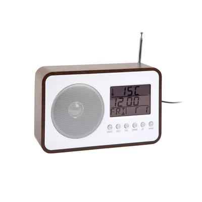 Karlsson Wekker Fm Radio - Donker hout - 19.2x6.6x12.5cm - Scandinavisch - Wekker voor slaapkamer - Wekkers