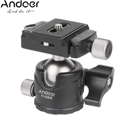 Andoer H28S Mini rotule panoramique à 360 degrés tête de table à profil bas monopode trépied rotule noir