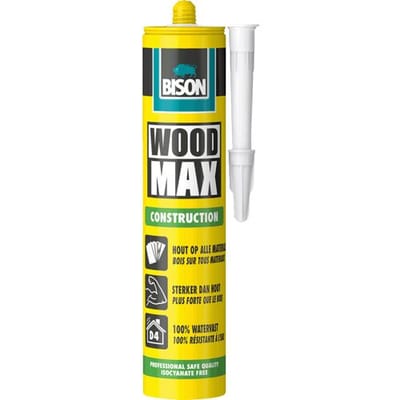 Bison Wood Max Power koker, watervaste en sterke houtcombinatielijm zonder oplosmiddel, incl. spuitmond 380 g, hecht hout aan bijna alle soorten ondergronden