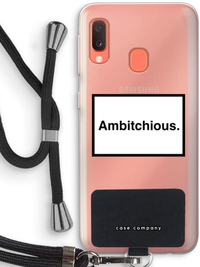 Case Company® - Hoesje met koord geschikt voor Samsung Galaxy A20e hoesje met Koord - Ambitchious - Telefoonhoesje met Zwart Koord - Bescherming aan alle Kanten en Over de Schermrand