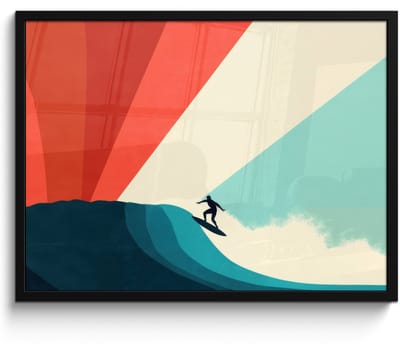 Poster in lijst - Fotolijst 80x60 cm - Posters - Surfer - Abstract - Golven - Zonnestralen - Posterlijst zwart - Decoratie - Wanddecoratie woonkamer - Muurdecoratie slaapkamer - Kerstversiering - Kerstdecoratie voor binnen - Kerstmis