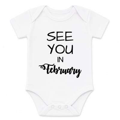 Baby Rompertje tekst coming soon 2027 2026 zwangerschap aankondiging Zwangerschapsaankondiging maand See you in February Februari | korte mouw | wit | maat 50/56 | Cadeau voor de liefste aanstaande oma en opa mama papa oom tante | Bekendmaking