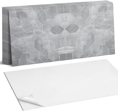 Coloray Plaktegels - Zeshoekig patroon in mozaïek Zelfklevende Wandtegels - 40 cm x 20 cm - Grijs Plaktegels - 10 stuks - Rechthoek PVC Tegels - Plaktegels Badkamer - Vloertegels Zelfklevend - Vinyltegels Vloer Zelfklevend - Portugese Tegels
