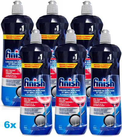 Finish Glansspoelmiddel 6 x 800 ml – 6 x 160 wasbeurten – Vaatwasmachine Rinse Aid – Tegen Kalkaanslag & Voor Extra Glans – Voordeelverpakking