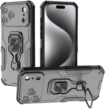 MobyDefend Hoesje - Geschikt voor iPhone 17 Pro Max - Dubbelgelaagde Pantsercase Met Standaard - Zwart