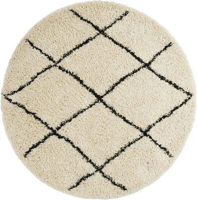 Lifa Living - Rond Vloerkleed  - Zwart / Wit - Grafische Vormen - Minimalistisch - Modern - Hoogpolig - Ø 140cm -