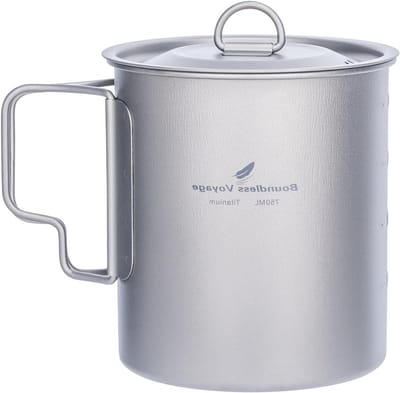 Titanium Camping Thee- en Koffiemok met Opvouwbare Handgreep - Ultralichte Drinkbeker voor Outdoor en Picknick - 750 ml