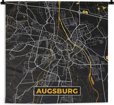 Wandkleed - Wanddoek - Augsburg - Stadskaart - Plattegrond - Kaart - Duitsland - Goud - 180x180 cm - Wandtapijt