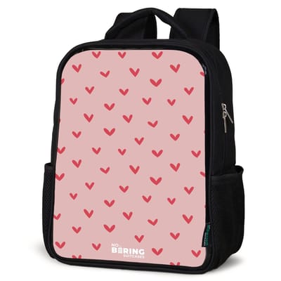 NoBoringSuitcases.com® - Rugzak zwart - Schooltas jongen & meisje - Hartjespatroon met roze kleuren - Rugtas voor school - Boekentas kind - Schoolrugzak - Kinderrugzak