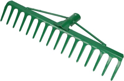 KOTARBAU® Tuinhark, Gazonhark, Bladhark, Metaal, 42 cm, Groen, Tuinhark voor Gazon, 16 Tanden, Stevige Hark, Waaierbezem, Robuust Tuingereedschap, zonder Steel