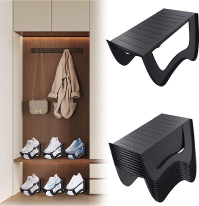 Froadp 20x Zwart Stapelbare Schoenenhouder – Antislip Schoenenorganizer voor Kast, Dubbellaags Design, 25x14,5x14 c2