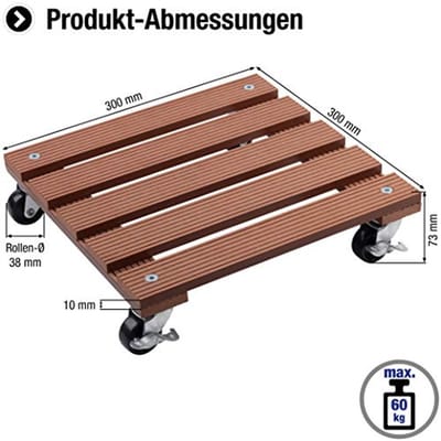 Plantenroller 300 x 300 mm - 60 kg Draagvermogen - Weerbestendige Coaster met Wielen voor Buiten en Binnen