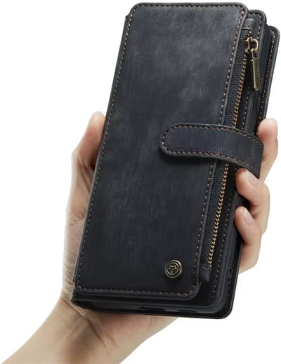 Stevige Lederen 2 in 1 Portemonnee Kaart Telefoonhoesje geschikt Voor Samsung S24 Ultra Rits Flip Cover Passen Houder
