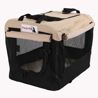 Hondentransportbox Opvouwbaar - Reisbench Huisdier - Veilig Vervoer - Sterk Nylon Materiaal - 49x34x34cm - Beige Zwart