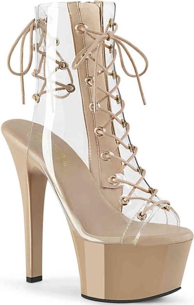 Pleaser - ASPIRE60030 Plateau Laarzen, Paaldans schoenen - Paaldans schoenen - 35 Shoes - Creme/Transparant