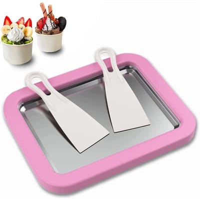 NAXSIR Ijsrolletjes Maker Set - Roestvrijstalen Schotel met Antislip Rand + 2 Spatels - Perfect voor Ijswerk, Frozen Yoghurt & Desserts