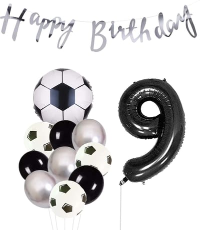 Cijfer Ballon 9 | Snoes Champions Voetbal Plus - Ballonnen Pakket | Zilver en Zwart