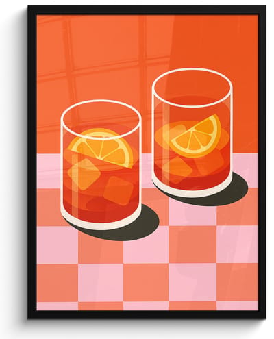 Poster in lijst - Fotolijst 50x70 cm - Posters - Sinaasappel - Glazen - Oranje - Posterlijst zwart - Decoratie - Wanddecoratie woonkamer - Muurdecoratie slaapkamer