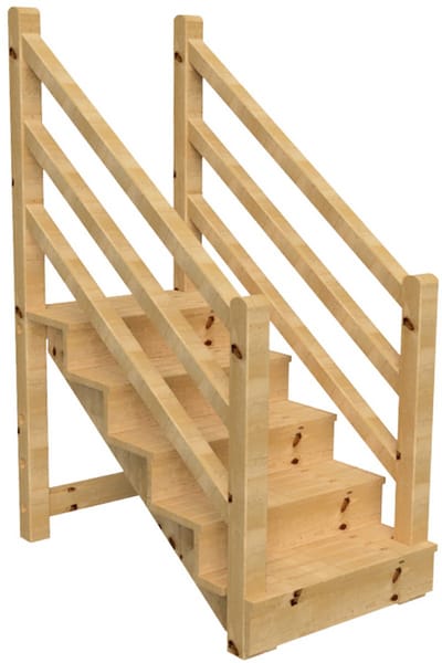 Vrijstaande buitentrap met trapleuning hout beide zijden - palen ronde kop - H 5-treden 88cm B 120cm