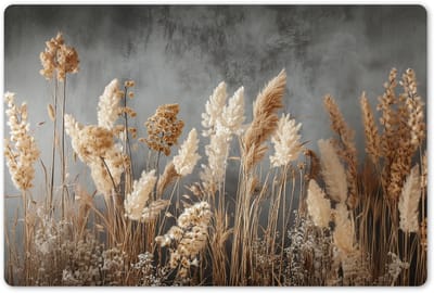 Placemats 45x30 cm - Placemat kunststof - 1 stuk - Gedroogde Veldbloemen - Grijs - Beton - Borden onderleggers - Decoratie voor op tafel - Keuken tafeldecoratie accessoires - Vinyl onderlegger - Tafelversiering