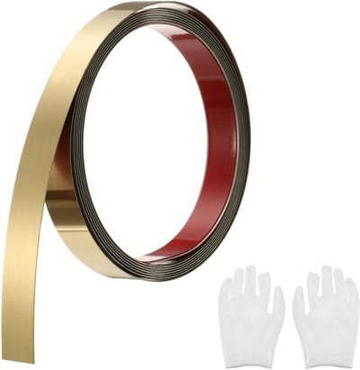 Zelfklevende sierlijst van roestvrij staal, geborsteld goud en wandlijst met handschoen, decoratieve rand voor spiegelwand, 1,9 cm x 24 m