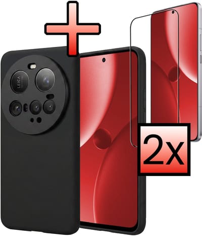 Hoesje - Met 2x Screenprotector - Geschikt voor Xiaomi 15 Ultra - Sterk & Shockproof - Back Cover - Siliconen Case - Telefoon Hoes - Zwart