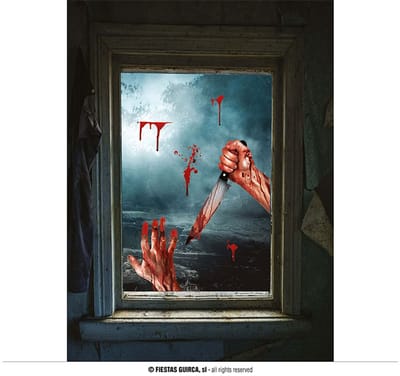 Fiestas Guirca - Raamstickers Bloody arm ( 35 x 25 cm) - Halloween - Halloween Decoratie - Halloween Versiering