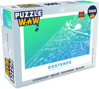 Puzzel Stadskaart - België - Oostende - Blauw - Legpuzzel - Puzzel 1000 stukjes volwassenen - Plattegrond