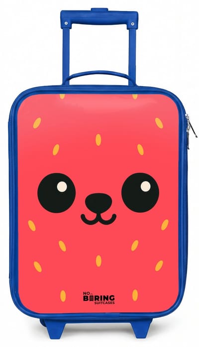 NoBoringSuitcases.com® - Kinderkoffer blauw - Kindertrolley jongen - Kawai - Aardbei - Rood - Koffer kind lichtgewicht - Reiskoffer trolley voor kinderen - Koffertje met lichtgevende wieltjes - Rolkoffer