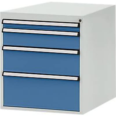 Manuflex onderbouw met schuifladen, voor D 800 mm, lichtgrijs/briljantblauw