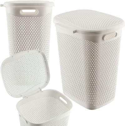 KADAX Plastic wasbak, lichte wasmand, wasverzamelaar van kunststof, luchtdoorlatende wasbox, met deksel (wit)