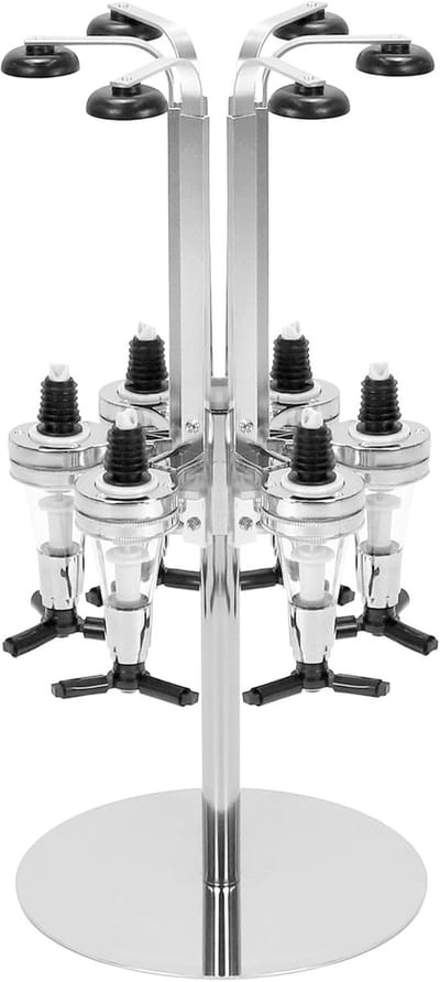 6-Flessen Drinkbeker Dispenser van Aluminium Legering voor Bar en Feestjes met Handige Opbergfunctie