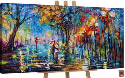 Canvas schilderij groot handgeschilderd herfstallee herfst bomen – YS-Art Gallery – Luxe wanddecoratie voor woonkamer – Modern schilderij voor slaapkamer en hal