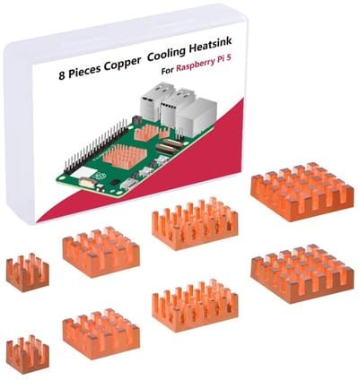 Allecto - Koperen warmtewisselaars - CPU-koelers - Snel warmteabsorberend - 8 stuks - Thermisch geleidend kleefband - Ideaal voor Raspberry Pi 5 - ..