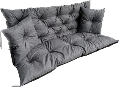 Schommelbank Kussen Set - Tuinkussen Bankkussen - Buiten Ontspannen - Waterdicht Eco-Leer - 150x60x50cm - Grijs Zwart
