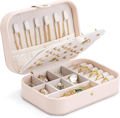 Famanu – Reissieradendoos compact formaat, sieradenorganizer voor oorbellen en ringen, licht en draagbaar