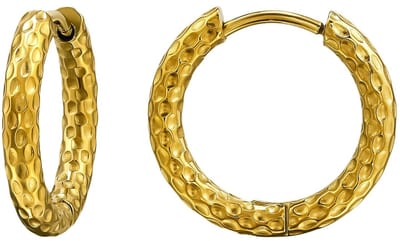 Joy Ibiza - oorbellen - oorringen met patroon bewerking - 2.5 / 12 mm - Klap scharnier sluiting - chirurgisch staal - ear party boho - bohemian style - ip/pvd gold plated