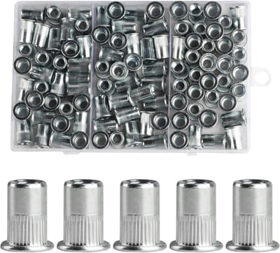 Dailygoods- Klinknootmoer M8 - 100 Stuks - Blinde Klinknootmoer Set - Platte Kop - Schroefdraadmouwen - Hoogwaardig Koolstofstaal - Rivetmoer