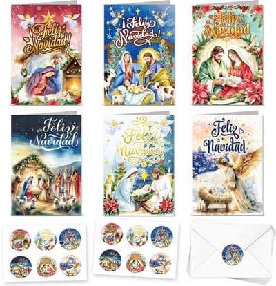 Dailygoods- Kerstkaarten 12 Stuks - Religieuze Kaarten - Enveloppen - Kerstthema - Kerststickers - Cadeaus - Feestkaarten