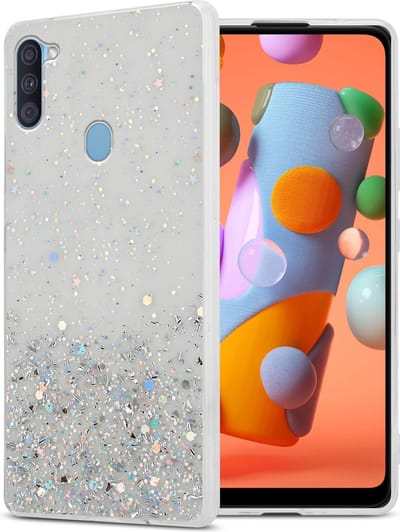 Cadorabo Hoesje geschikt voor Samsung Galaxy A11 / M11 in Transparant met Glitter - Beschermhoes van flexibel TPU silicone met fonkelende glitters Case Cover Etui