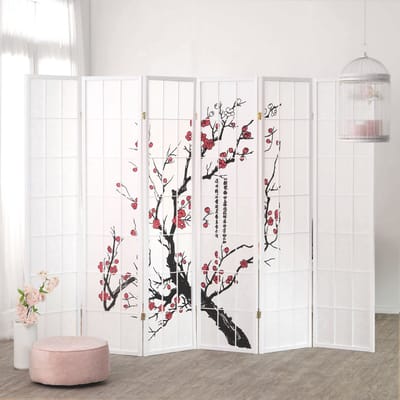 Homestyle4u kamerscherm - 264x179 cm - wit - 6-delig - kersen