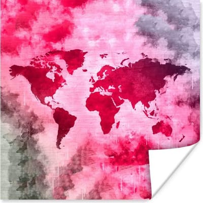 Poster 30x30 cm - Wereldkaart - Abstract - Kleuren - Posters - Kamer decoratie - Wanddecoratie woonkamer - Muurdecoratie slaapkamer