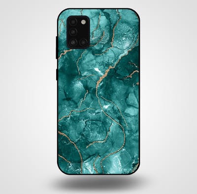 Smartphonica Telefoonhoesje voor Samsung Galaxy A31 met marmer opdruk - TPU backcover case marble design - Goud Groen geschikt voor Samsung Galaxy A31