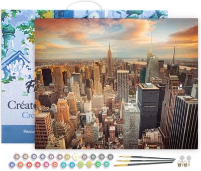 Figured'Art Schilderen op Nummer Volwassenen met lijst - Zonsondergang New York - Handwerk acrylverf Kit DIY Compleet - 40x50cm Canvas al ingelijst