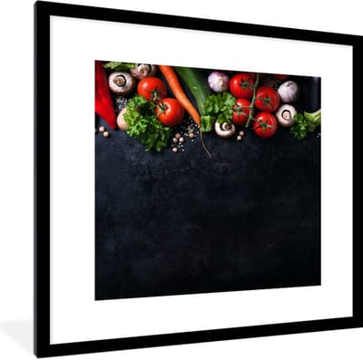 Fotolijst incl. Poster - Groente - Kruiden - Specerijen - Zwart - Rustiek - Keuken - 40x40 cm - Posterlijst