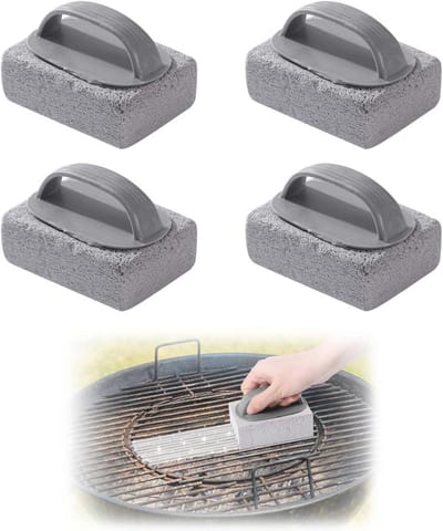 Reinigingsstenen Set - Puimsteen Borstels - Grill Oven Reinigen - 4 Stuks Inclusief Handvat - Compact Formaat - Grijs