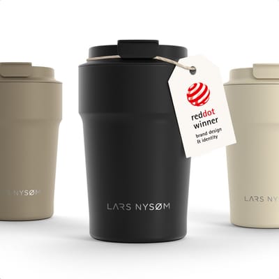 LARS NYSØM Bevægelse Thermos Coffee Mug-to-go 380ml - BPA-vrij met Isolatie - Lekvrije Roestvrijstalen Thermosbeker (Carbon Black - Powder)